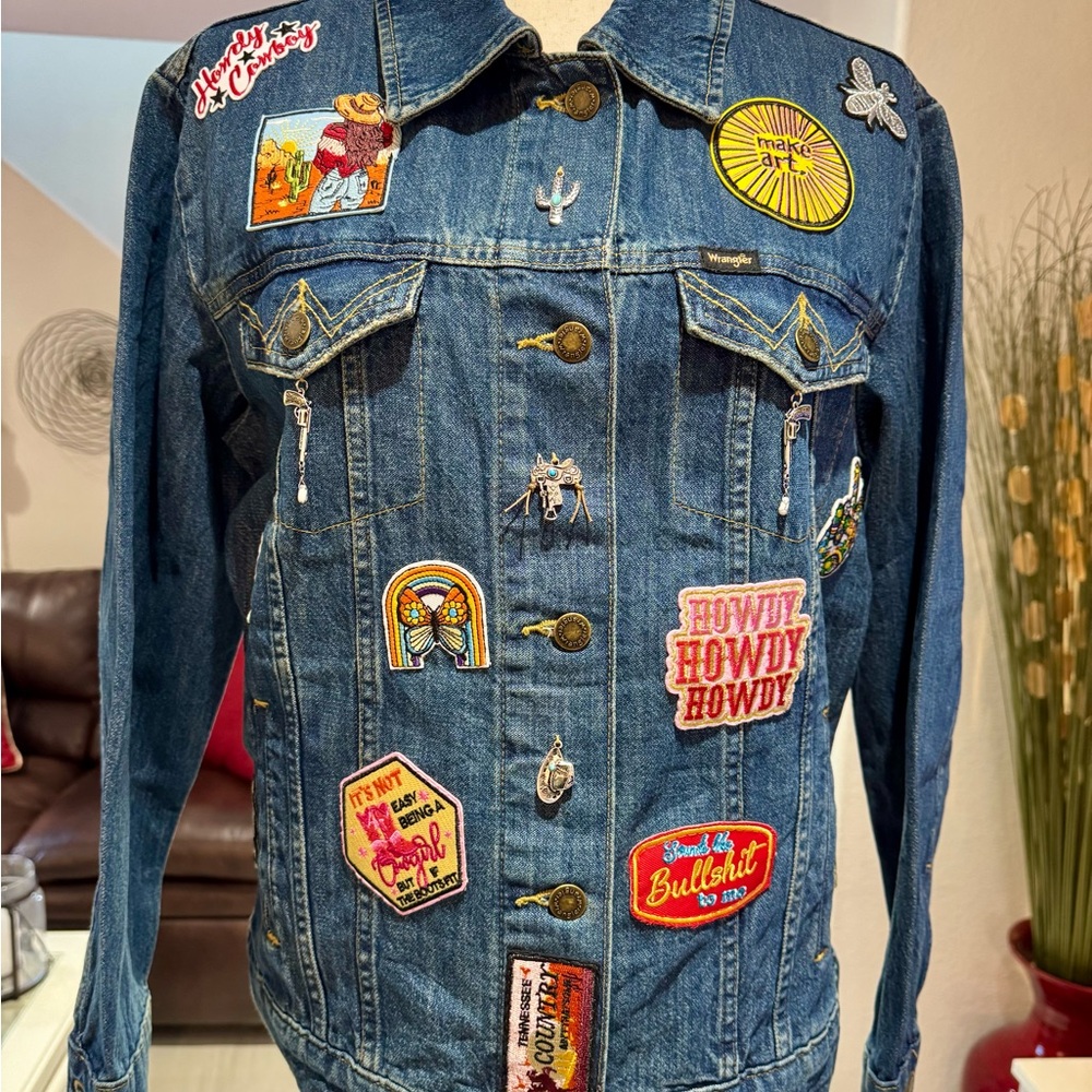 Wrangler Classic Blue Denim Jacket (Cowgirl theme jacket all!!handmade)